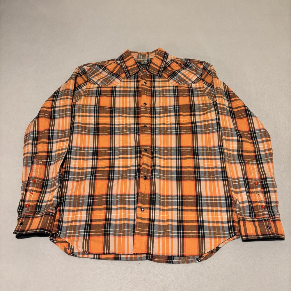 55DSL Diesel Mens XL Orange Black Plaid Western‎ Snap Button Down Shirt Cotton